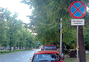 zakaz zatrzymywania z wyczeniem chodnika